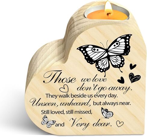 Memorial Candle Gift, Wooden Heart Shape Candle Holder, Sympathy Gifts for Loss of Relatives, Bereavement Remembrance Butterfly Decor Candle Holder for Family, Double Sided Printing in Saudi Arabia