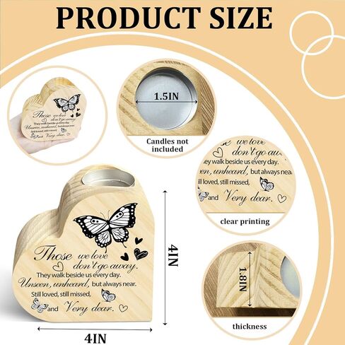 Memorial Candle Gift, Wooden Heart Shape Candle Holder, Sympathy Gifts for Loss of Relatives, Bereavement Remembrance Butterfly Decor Candle Holder for Family, Double Sided Printing in Saudi Arabia
