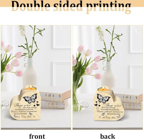 Memorial Candle Gift, Wooden Heart Shape Candle Holder, Sympathy Gifts for Loss of Relatives, Bereavement Remembrance Butterfly Decor Candle Holder for Family, Double Sided Printing in Saudi Arabia