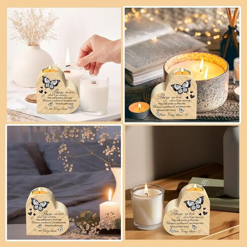 Memorial Candle Gift, Wooden Heart Shape Candle Holder, Sympathy Gifts for Loss of Relatives, Bereavement Remembrance Butterfly Decor Candle Holder for Family, Double Sided Printing in Saudi Arabia
