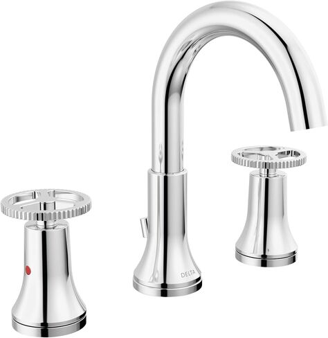Delta Faucet Trinsic Widespread Bathroom Faucet Chrome, Bathroom Faucet 3 Hole, Diamond Seal Technology, Metal Drain Assembly, Chrome 3558-MPU-DST in Saudi Arabia
