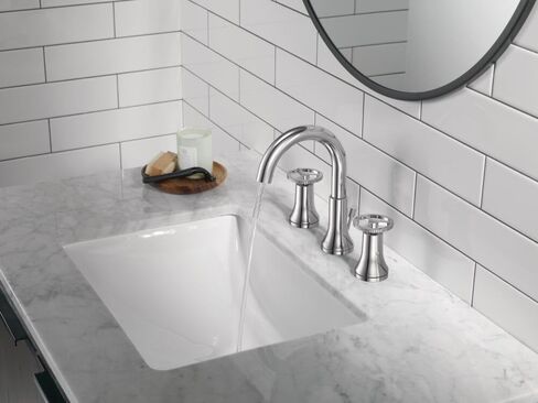 Delta Faucet Trinsic Widespread Bathroom Faucet Chrome, Bathroom Faucet 3 Hole, Diamond Seal Technology, Metal Drain Assembly, Chrome 3558-MPU-DST in Saudi Arabia