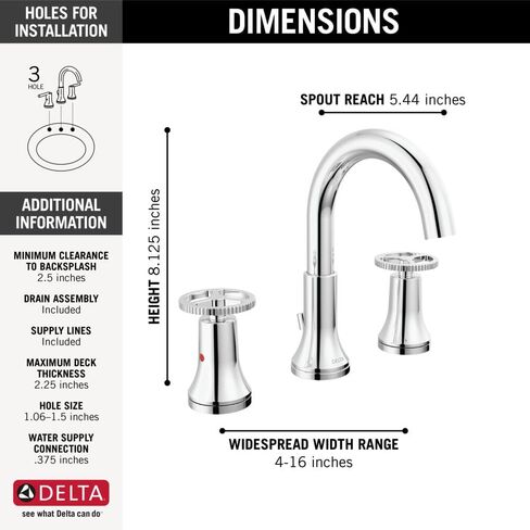 Delta Faucet Trinsic Widespread Bathroom Faucet Chrome, Bathroom Faucet 3 Hole, Diamond Seal Technology, Metal Drain Assembly, Chrome 3558-MPU-DST in Saudi Arabia