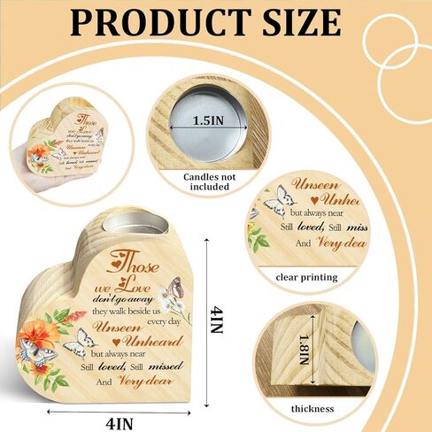 هدية شمعة تذكارية، حامل شموع خشبي على شكل قلب، هدايا تعاطف لفقدان الأقارب، حامل شموع ديكور على شكل فراشة لذكرى الفجيعة للعائلة، طباعة مزدوجة الجوانب in Kuwait