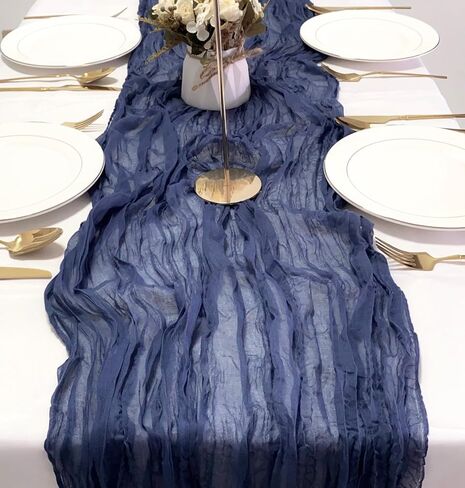 4 Pack Navy Blue Cheesecloth Table Runner 120 Inches Long Cheese Cloth Boho Gauze Table Runner 10Ft Rustic Sheer Table Runner for Wedding Bridal Shower Party Graduations Birthday Table Decoration in Saudi Arabia