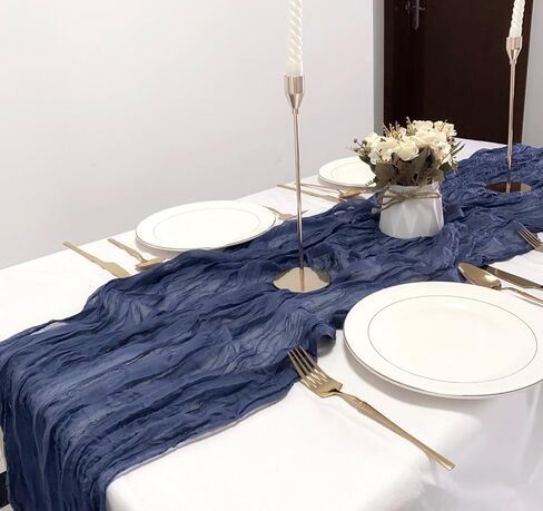 4 Pack Navy Blue Cheesecloth Table Runner 120 Inches Long Cheese Cloth Boho Gauze Table Runner 10Ft Rustic Sheer Table Runner for Wedding Bridal Shower Party Graduations Birthday Table Decoration in Saudi Arabia