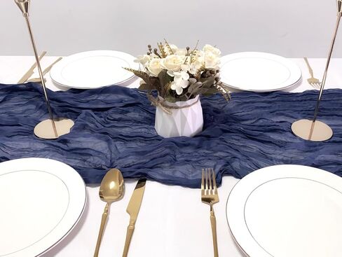 4 Pack Navy Blue Cheesecloth Table Runner 120 Inches Long Cheese Cloth Boho Gauze Table Runner 10Ft Rustic Sheer Table Runner for Wedding Bridal Shower Party Graduations Birthday Table Decoration in Saudi Arabia