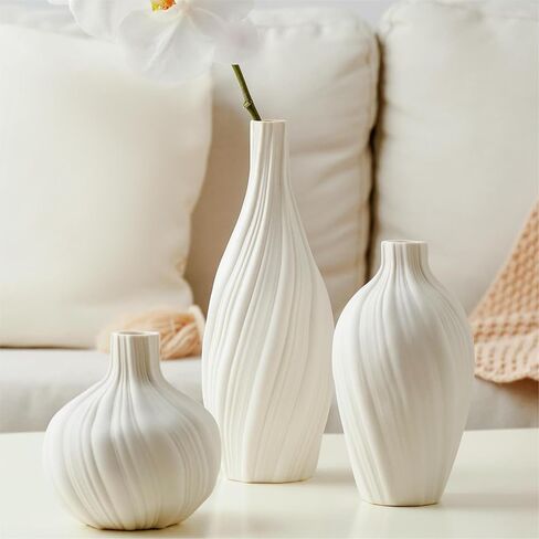 White Ceramic Vase Set of 3, Modern White Vase for Centerpieces，Pampas Grass vase，Table Decorations Vases， Neutral Small for Table/Bookshelf/Living Room/Dining Room/Bedroom. in Saudi Arabia