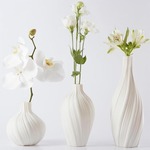 White Ceramic Vase Set of 3, Modern White Vase for Centerpieces，Pampas Grass vase，Table Decorations Vases， Neutral Small for Table/Bookshelf/Living Room/Dining Room/Bedroom. in Saudi Arabia