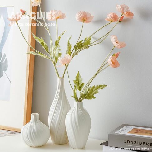 White Ceramic Vase Set of 3, Modern White Vase for Centerpieces，Pampas Grass vase，Table Decorations Vases， Neutral Small for Table/Bookshelf/Living Room/Dining Room/Bedroom. in Saudi Arabia