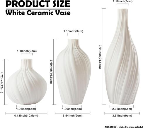 White Ceramic Vase Set of 3, Modern White Vase for Centerpieces，Pampas Grass vase，Table Decorations Vases， Neutral Small for Table/Bookshelf/Living Room/Dining Room/Bedroom. in Saudi Arabia