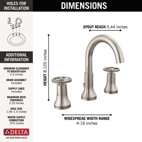 Delta Faucet Trinsic Widespread Bathroom Faucet Chrome, Bathroom Faucet 3 Hole, Diamond Seal Technology, Metal Drain Assembly, Chrome 3558-MPU-DST in Saudi Arabia