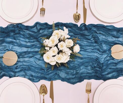 4 Pack Navy Blue Cheesecloth Table Runner 120 Inches Long Cheese Cloth Boho Gauze Table Runner 10Ft Rustic Sheer Table Runner for Wedding Bridal Shower Party Graduations Birthday Table Decoration in Saudi Arabia