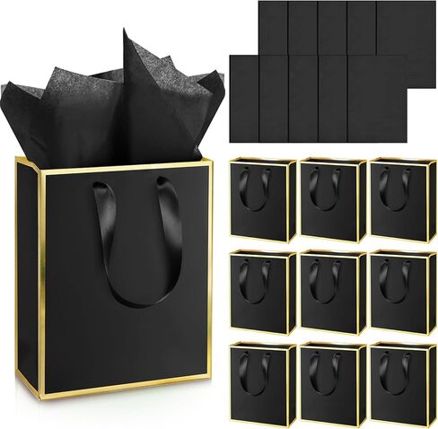 10 عبوات من أكياس الهدايا الورقية المعدنية من Yeaqee مع مقابض ومناديل ورقية شكرًا لك على حقائب هدايا لحفلات الزفاف وحفلات الزفاف وحقائب هدايا 5 حواس له في عيد ميلادها 9 × 7 × 3.1 بوصة (أزرق داكن، ذهبي) in Kuwait