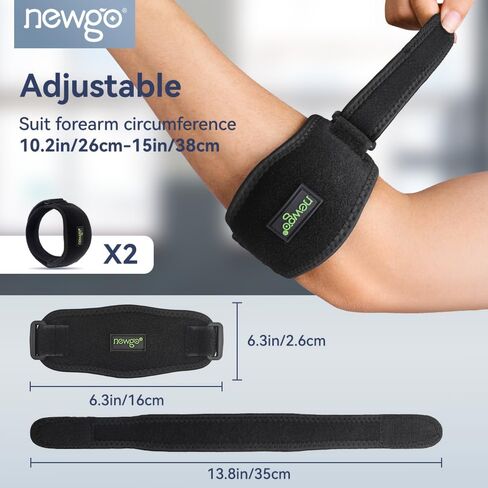 NEWGO دعامة الكوع لالتهاب الأوتار، 2 حزمة من أشرطة الكوع لمرفق التنس للرجال والنساء، كم الكوع قابل للتعديل مع وسادة ضغط in Kuwait