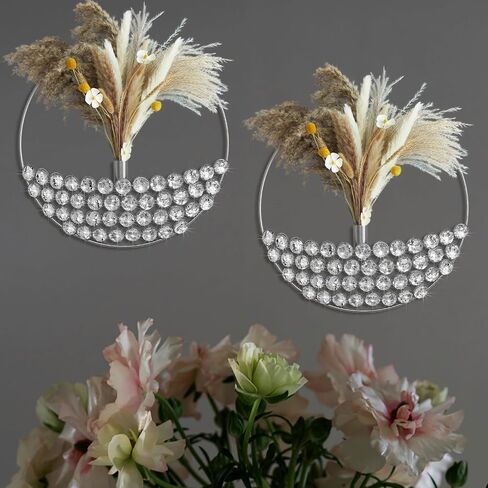 ZEXUIRU 2 Set Round Metal Vase Wall Decor with Rhinestone Hanging Planter Wall Mounted Pampas Holder Display Bling Diamond Flower Vase Decoration for Living Room Bedroom Office Black in Saudi Arabia