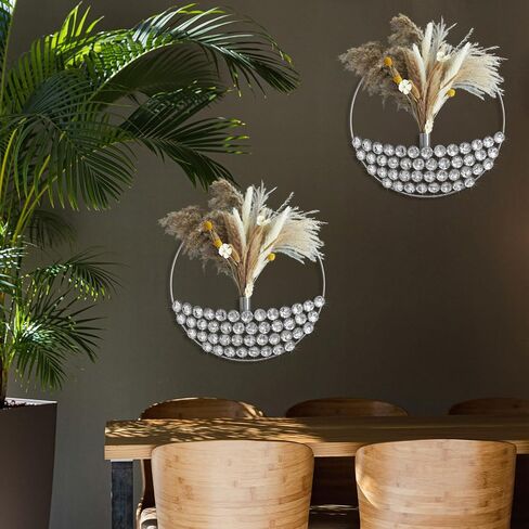 ZEXUIRU 2 Set Round Metal Vase Wall Decor with Rhinestone Hanging Planter Wall Mounted Pampas Holder Display Bling Diamond Flower Vase Decoration for Living Room Bedroom Office Black in Saudi Arabia