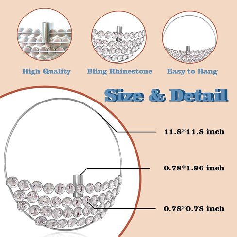ZEXUIRU 2 Set Round Metal Vase Wall Decor with Rhinestone Hanging Planter Wall Mounted Pampas Holder Display Bling Diamond Flower Vase Decoration for Living Room Bedroom Office Black in Saudi Arabia