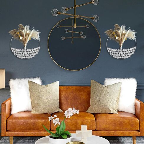 ZEXUIRU 2 Set Round Metal Vase Wall Decor with Rhinestone Hanging Planter Wall Mounted Pampas Holder Display Bling Diamond Flower Vase Decoration for Living Room Bedroom Office Black in Saudi Arabia