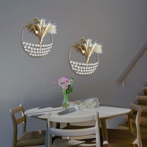 ZEXUIRU 2 Set Round Metal Vase Wall Decor with Rhinestone Hanging Planter Wall Mounted Pampas Holder Display Bling Diamond Flower Vase Decoration for Living Room Bedroom Office Black in Saudi Arabia