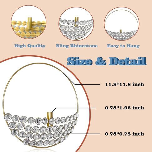 ZEXUIRU 2 Set Round Metal Vase Wall Decor with Rhinestone Hanging Planter Wall Mounted Pampas Holder Display Bling Diamond Flower Vase Decoration for Living Room Bedroom Office Black in Saudi Arabia