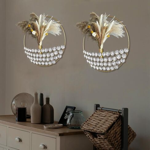 ZEXUIRU 2 Set Round Metal Vase Wall Decor with Rhinestone Hanging Planter Wall Mounted Pampas Holder Display Bling Diamond Flower Vase Decoration for Living Room Bedroom Office Black in Saudi Arabia