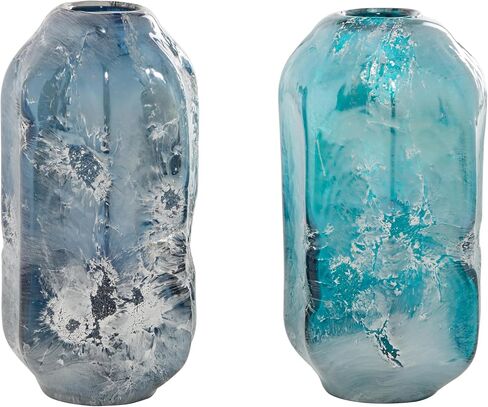 The Novogratz Glass Handmade Decorative Vase Blown Centerpiece Vases, Set of 2 Flower Vases for Home Decoration 12", 11"H, Blue in Saudi Arabia