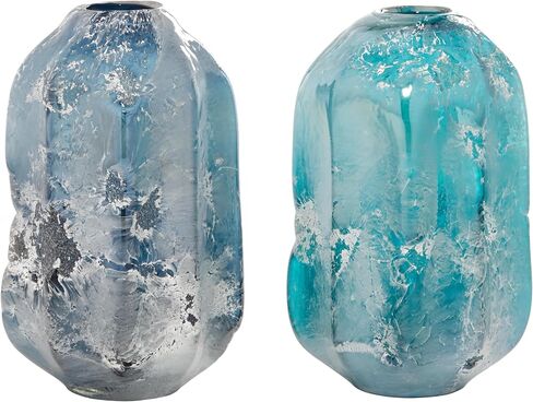 The Novogratz Glass Handmade Decorative Vase Blown Centerpiece Vases, Set of 2 Flower Vases for Home Decoration 12", 11"H, Blue in Saudi Arabia