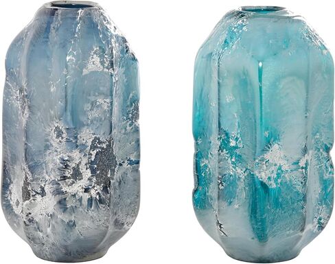 The Novogratz Glass Handmade Decorative Vase Blown Centerpiece Vases, Set of 2 Flower Vases for Home Decoration 12", 11"H, Blue in Saudi Arabia