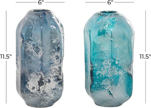 The Novogratz Glass Handmade Decorative Vase Blown Centerpiece Vases, Set of 2 Flower Vases for Home Decoration 12", 11"H, Blue in Saudi Arabia