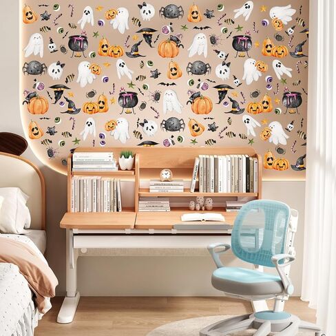 HLNIUC Happy Halloween Wall Decals 55PCS Lovely Halloween Wall Sticker Peel and Stick Bat Ghost Window Decor Stickers Halloween Themed Candy Pumpkin Room Art Decal Gift for Kid Bedroom Halloween Party in Saudi Arabia