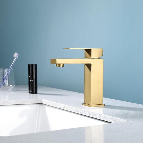 Bathroom Faucet Single Hole Bathroom Sink Faucet Single Handle Brushed Gold Stainless Steel Lavatory Vanity Faucets with Supply Lines in Saudi Arabia