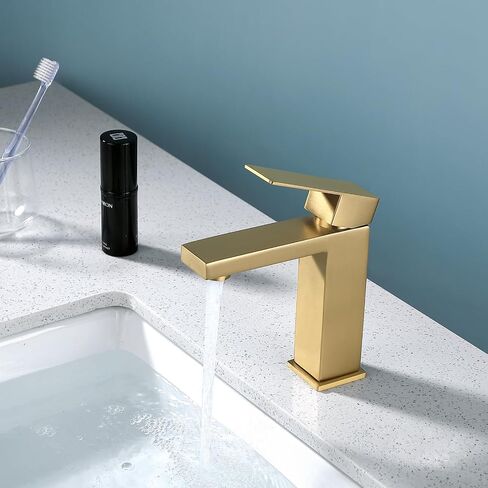 Bathroom Faucet Single Hole Bathroom Sink Faucet Single Handle Brushed Gold Stainless Steel Lavatory Vanity Faucets with Supply Lines in Saudi Arabia