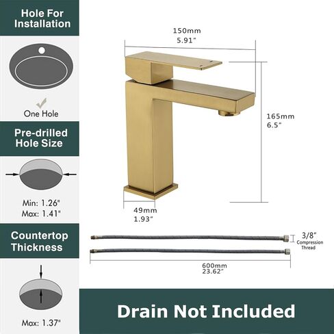 Bathroom Faucet Single Hole Bathroom Sink Faucet Single Handle Brushed Gold Stainless Steel Lavatory Vanity Faucets with Supply Lines in Saudi Arabia