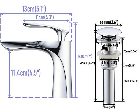 Leekayer Chrome Finish Bathroom Faucet with Pop Up Drain(with Overflow) Single Handle Bathroom Sink Faucet One Hole Deck Mount Vanity Mixer Tap Lavatory in Saudi Arabia