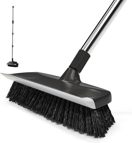 ITTAR Multi-Purpose Scrub Brush with Long Handle, 10" Wide Stiff Bristles Floor Cleaning Brush, 2-in-1 Heavy-Duty Shower Scrubber Brush for Deck, Patio, Pool, Kitchen, Garage, Shower Floor-Black in Saudi Arabia
