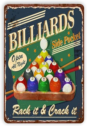 Billiards Fans Metal Signs Home Decor Billiards Side Pocket Tin Poster Plaque For Club Garage Office Wall Decoration 8x12 Inches in Saudi Arabia