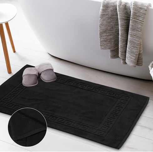 6 Pcs Polyester Cotton Bath Mat Bathroom Floor Towel Hotel Spa Shower Bathtub Bathroom Rug Absorbent Bath Rugs for Home Decoration Housewarming Gift, 22''x35'' (Black) in Saudi Arabia