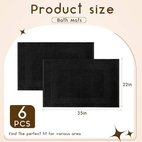 6 Pcs Polyester Cotton Bath Mat Bathroom Floor Towel Hotel Spa Shower Bathtub Bathroom Rug Absorbent Bath Rugs for Home Decoration Housewarming Gift, 22''x35'' (Black) in Saudi Arabia