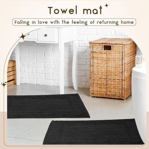 6 Pcs Polyester Cotton Bath Mat Bathroom Floor Towel Hotel Spa Shower Bathtub Bathroom Rug Absorbent Bath Rugs for Home Decoration Housewarming Gift, 22''x35'' (Black) in Saudi Arabia