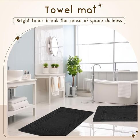 6 Pcs Polyester Cotton Bath Mat Bathroom Floor Towel Hotel Spa Shower Bathtub Bathroom Rug Absorbent Bath Rugs for Home Decoration Housewarming Gift, 22''x35'' (Black) in Saudi Arabia
