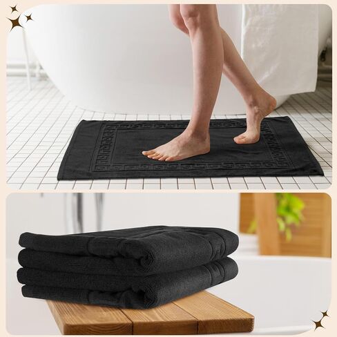6 Pcs Polyester Cotton Bath Mat Bathroom Floor Towel Hotel Spa Shower Bathtub Bathroom Rug Absorbent Bath Rugs for Home Decoration Housewarming Gift, 22''x35'' (Black) in Saudi Arabia
