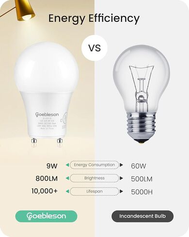4 مصابيح LED GU24 LED، 2 لمبات إضاءة شوكية، 60 وات لمبات LED مكافئة، 800LM قابلة للتعتيم، ضوء نهاري 5000K، 2 دبوس GU24 LED لمبات، 9W GU24 قاعدة قفل تويست، مدرج في قائمة UL C18GU2405 in Kuwait