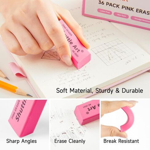 Pink Erasers, Shuttle Art 120 Pack Pink Erasers Bulk for School, Office, Latex-Free Soft Erasers for Kids, Teachers as School Supplies in Saudi Arabia