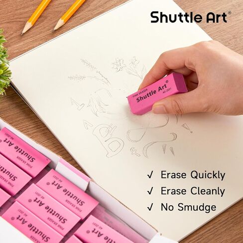 Pink Erasers, Shuttle Art 120 Pack Pink Erasers Bulk for School, Office, Latex-Free Soft Erasers for Kids, Teachers as School Supplies in Saudi Arabia