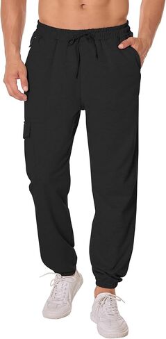 SILKWORLD Mens Sweatpants Casual Cargo Pants Drawstring Hiking Pants Workout Tactical Joggers Sweatpants for Men in Saudi Arabia