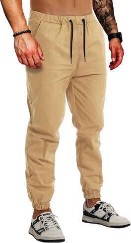 AUTIWITUA الرجال بنطال رياضي غير رسمي خفيف الوزن رباط قطن السراويل البضائع في الهواء الطلق المشي لمسافات طويلة حك المسار مدبب السراويل in Kuwait