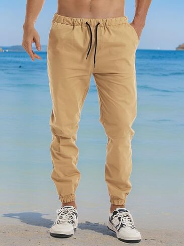 AUTIWITUA الرجال بنطال رياضي غير رسمي خفيف الوزن رباط قطن السراويل البضائع في الهواء الطلق المشي لمسافات طويلة حك المسار مدبب السراويل in Kuwait
