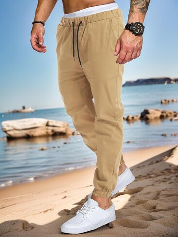 AUTIWITUA الرجال بنطال رياضي غير رسمي خفيف الوزن رباط قطن السراويل البضائع في الهواء الطلق المشي لمسافات طويلة حك المسار مدبب السراويل in Kuwait