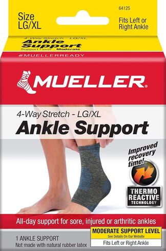 MUELLER 4-Way Stretch Black & Blue Premium Knit Ankle Support with Thermo Reactive Technology in Saudi Arabia